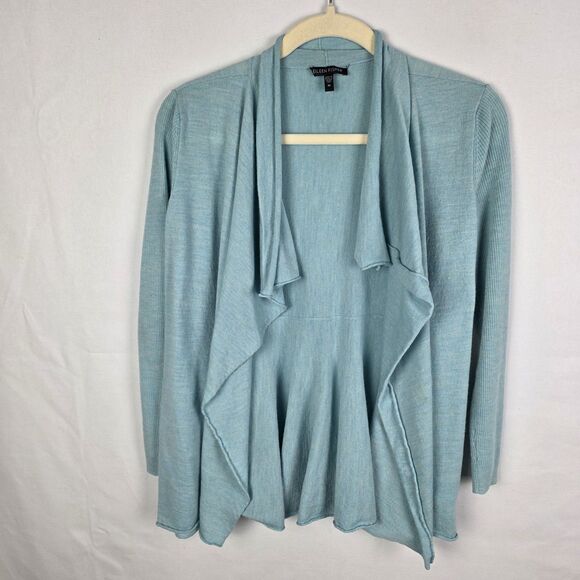 Eileen Fisher Cardigan Sweater Merino Wool Sz Med Open Draped Front Aqua Blue - Picture 1 of 7